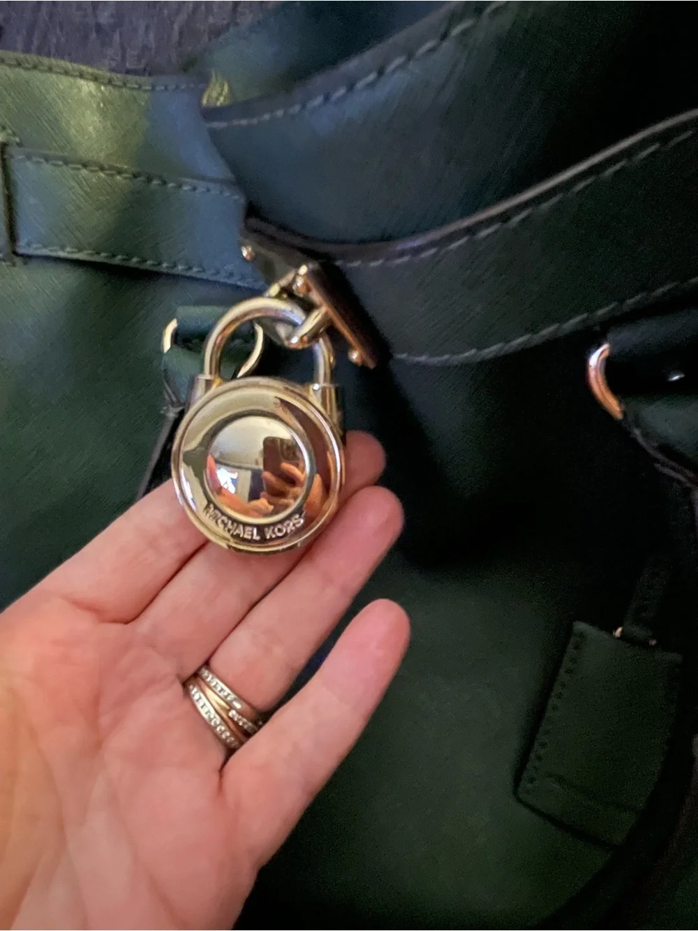 Michael Kors Forest Green Leather Shoulder Bag with Gold Chain